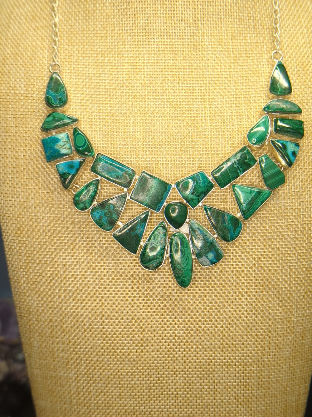 Malachite And Chrysocola Large Natural Stone Statement Necklace - Picture 3 of 12